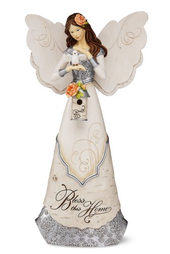 Elements Bless This Home Angel Figurine by Pavilion, 12-Inch, Holding Bird and Birdhouse, Reads Bless This Home