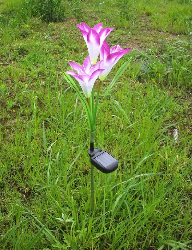 De-Spark 3 LED Solar Light Lily Flowers Colorful Color Changing Garden Outdoor Decorative Night Lamp (Purple)