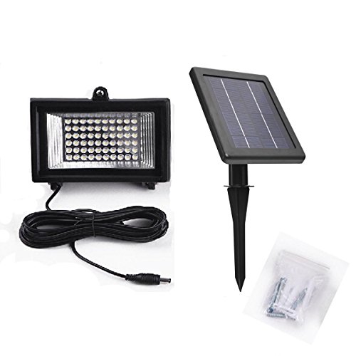 Edis NEW Warm White 60 LED Solar Powered FloodLight/Spotlight Outdoor Home/Yard/Garden/Security Lighting–Automatically Working from Dusk to Dawn at Good Sunshine–With Wall Mounted Brackets and Ground Mounted Stakes–16.4 Feet Wire,Solar Rechargeable