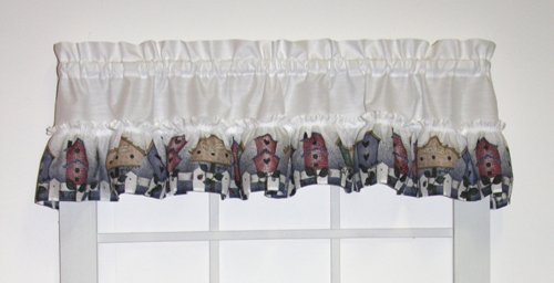 Country Birdhouse Ruffled Straight Valance Curtain 54-Inch-by-12-Inch