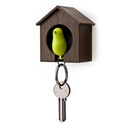 Birdhouse Key Ring – Brown House with Green Bird