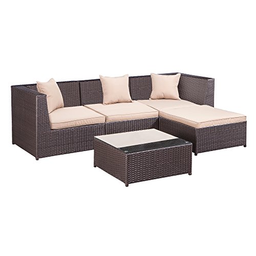 Palm Springs Outdoor 5 pc Furniture Wicker Patio Set w/ Chairs, Table & Cushions