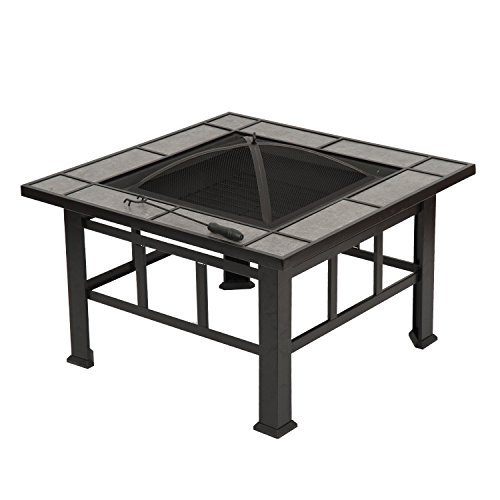 Outsunny Outdoor Mission Style Square Backyard Patio Fire Pit, 33-Inch