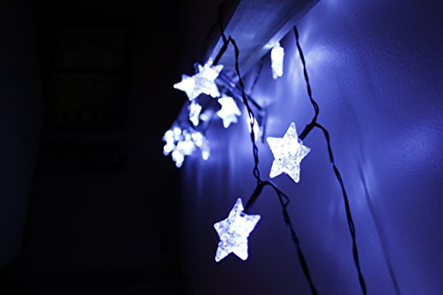 LED Star Lights String – Large White Star Shaped Covers – Solar Energy Battery Operated – Light up Holiday Christmas Tree and Outdoor – Twinkle Hanging Rope Lighting – With Garden Stake for Walkway and Patio