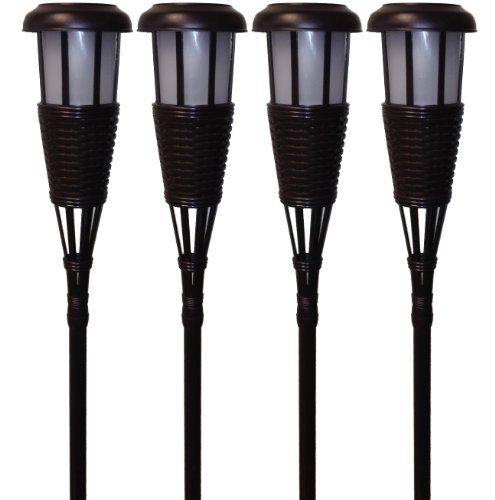 Newhouse Lighting TIKLED4-B Solar Flickering Tiki Torch, Dark Chocolate, 4-Pack