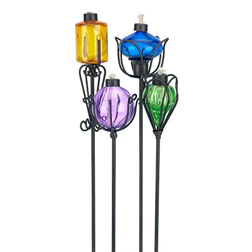 SUNergy 50401160 18in Mini Decorative Glass Garden Torches Assortment – 4 Pack