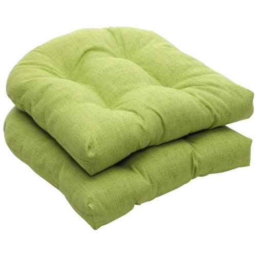 Pillow Perfect Indoor/Outdoor Green Textured Solid Wicker Seat Cushions, 2-Pack