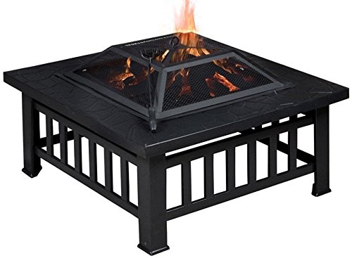 TMS® 32″ Outdoor Metal Firepit Backyard Patio Garden Square Stove Fire Pit W/Cover