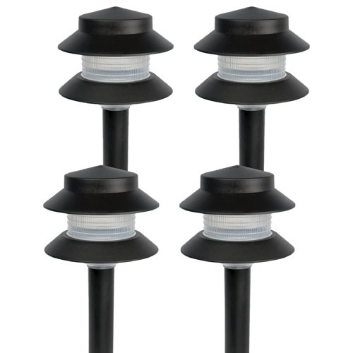 (4 Pack) Paradise Low Voltage 4 Watt 2 Tier Outdoor Garden Path Light, Black