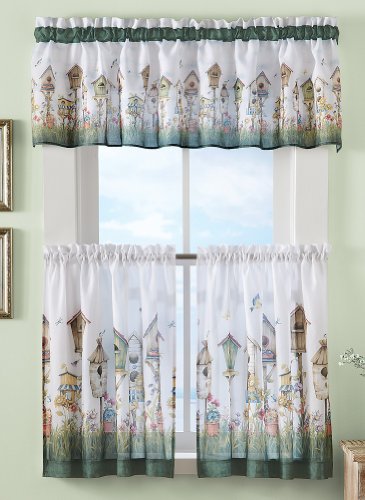 Home Sweet Home Birdhouse Tiered Window Curtain Set 58″ X 36″