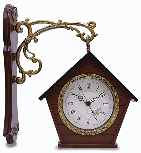 JustNile Hanging Patio Wall Clock – Double-Sided Brown Birdhouse