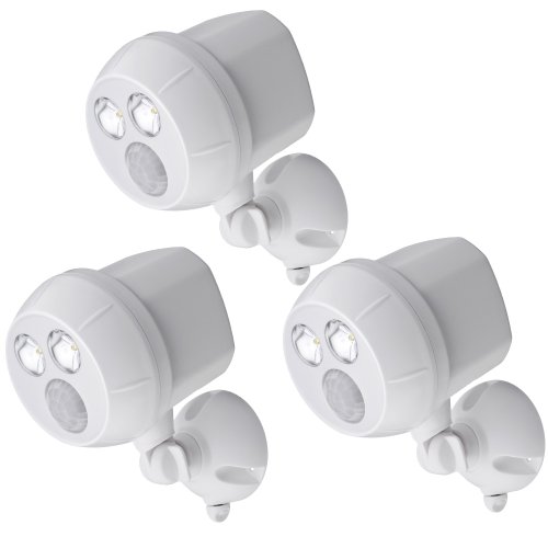 Mr. Beams MB383 Weatherproof Wireless Battery Powered LED Ultra Bright 300 Lumen Spotlight with Motion Sensor, White, 3-Pack