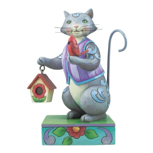 Enesco Jim Shore Heartwood Creek Cat with Cardinal/Birdhouse Figurine, 6.125-Inch