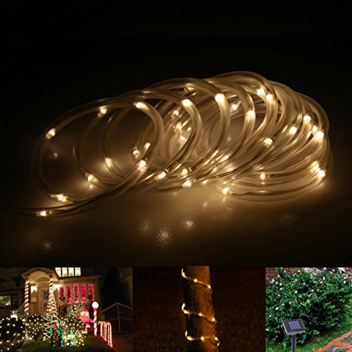 LE® Solar Rope Lights, 23ft, Waterproof, 50 LEDs, 1.2 V, Warm White, Portable, with Light Sensor, Outdoor Rope Lights, Ideal for Christmas, Wedding, Party