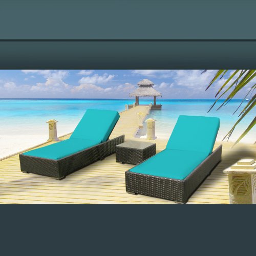 Luxxella Outdoor Patio Wicker Furniture 3 Pc Chaise Lounge Set TURQUOISE