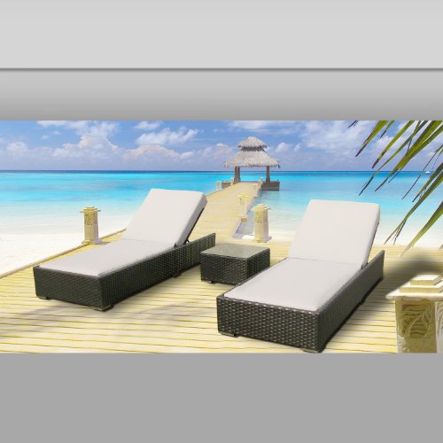 Luxxella Outdoor Patio Wicker Furniture 3 Pc Chaise Lounge Set OFFWHITE