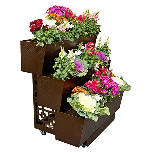 Mobilegro Mobilegro 3 Tiered Modern Design Mobile Garden Cart, Copper, Powder Coated Steel