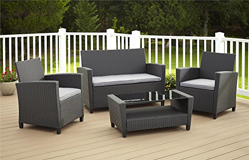 Cosco Dorel Industries Outdoor 4-Piece Resin Wicker Patio Set, Grey with Grey Cushions