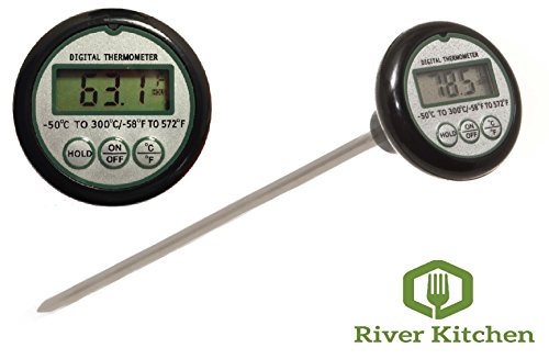 Digital Thermometer – Instant Read, Fast, Accurate – 8″ Stainless Steel Probe Great For Perfectly Cooking Roasts, Meat on the BBQ, Candy or Jellies – Perfect Thermometer For All Your Kitchen, Cooking and Barbecue Needs. SATISFACTION GUARANTEE