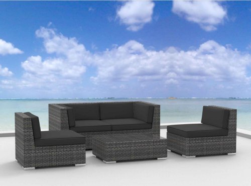 Urban Furnishing – RIO 5pc Modern Outdoor Backyard Wicker Rattan Patio Furniture Sofa Sectional Couch Set – Charcoal