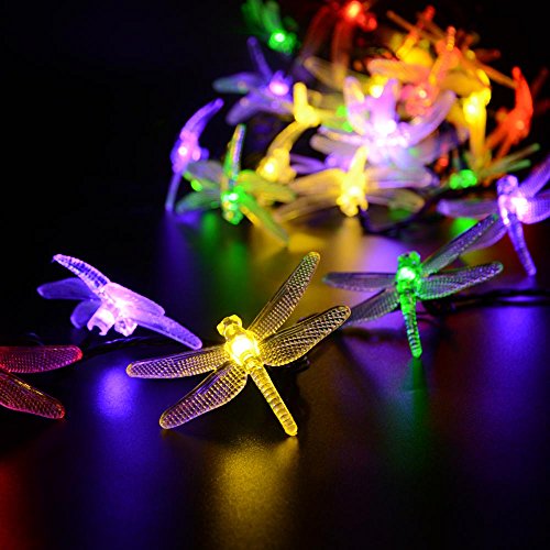 lederTEK Solar Christmas Lights 19.7ft 6m 30 LED 8 Modes Solar Light String Dragonfly Solar Fairy String Lights for Outdoor, Gardens, Homes, Wedding, Christmas Party, Waterproof (30 LED Multi color)