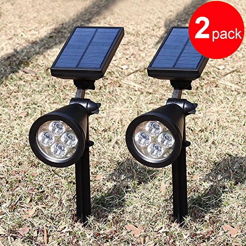 {New Version 2 Modes} 200 Lumens Solar Wall Lights / In-ground Lights, 180°angle Adjustable and Waterproof 4 LED Solar Outdoor Lighting, Spotlights, Security Lighting, Path Lights for Patio, Deck, Yard, Garden, Driveway, Stairs, Pool Area, Etc. (TD-604, 2 Pack)