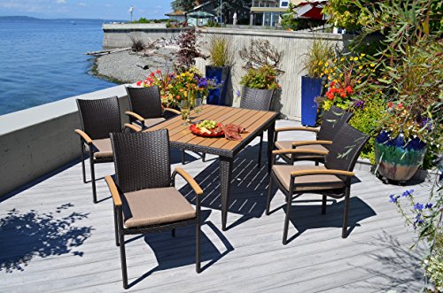 My Patio My Way Cypress 7 Piece All Weather Wicker Dining Set, Brown, All-Weather Wicker