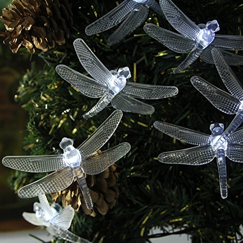 InnooTech 20 White Dragonfly Decorative Lights Solar Powered String Fairy Lights for Outdoor, Garden, Patio, Porch, Christmas, Party, Wedding