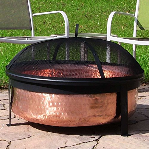 Sunnydaze Hammered 100% Copper Fire Pit with Spark Screen, 30 Inch Diameter