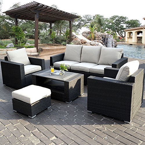 Giantex 7pc Outdoor Patio Patio Sectional Furniture Pe Wicker Rattan Sofa Set Deck Couch