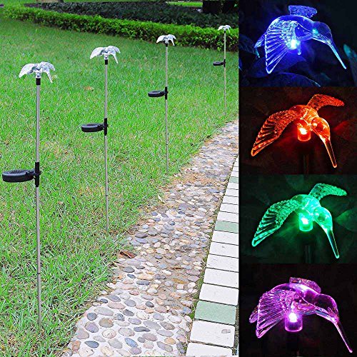 Outdoor Garden LED Solar Landscape Path Light Color Changing Christmas Party Decor Lamp Patio Yard Decoration Lighting(8 Set, Humming Bird)