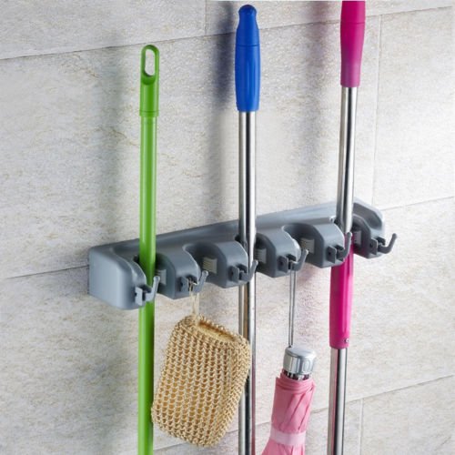 eNilecor Mop and Broom Holder Organiser, Wall Mounted Garden Tool Storage Tool Rack Storage & Organization for Home, Closet, Garage and Shed Best Heavy Duty Cleaning Utilities Wall Organizer (5-Position)