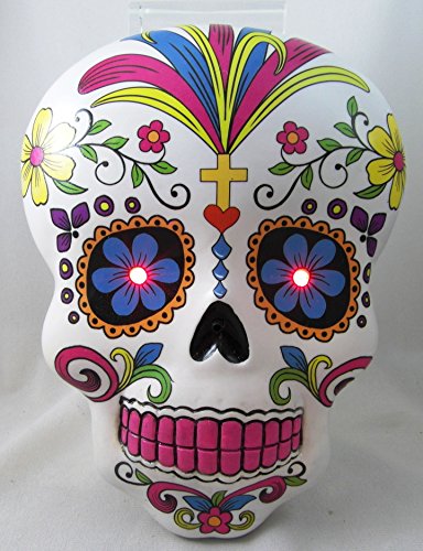 White Day of the Dead/Sugar Skull Wall Plaque with LED Eyes