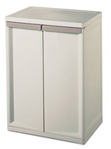 Sterilite 01408501 2-Shelf Base Cabinet with Putty Handles, Platinum