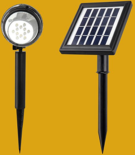 MicroSolar – Warm White – 12 LED – Lithium Battery – 0.5 watt 50 Lumen (High Lumen) – Solar Spotlight – with 16 Foot Wire — Automatically Activates from Dusk to Dawn at Good Sunshine