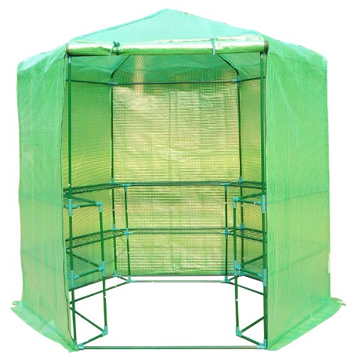 Outsunny Portable 3-Tier Shelf Hexagonal Walk In Greenhouse, 7.5-Feet