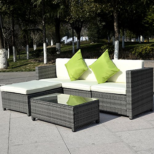 Giantex 5pc Patio Rattan Wicker Sofa Set Cushioned Furniture Garden Steel Gradient Gray