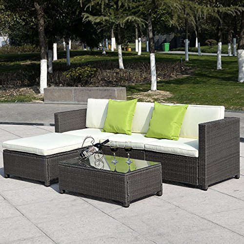 Giantex Outdoor Patio 5pc Furniture Sectional Pe Wicker Rattan Sofa Set Deck Couch Black (Brown)