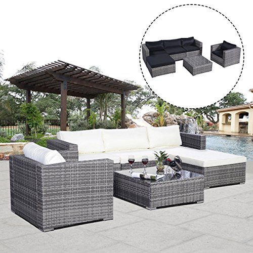 Giantex 6pc Patio Sofa Furniture Set Pe Rattan Couch Outdoor Aluminum Cushioned Gray