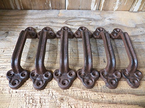 Lot/Set of 6 Rust Rustic New 9″ HEAVY Cast Iron LARGE Gate PULLS Handles Barn Shed Door