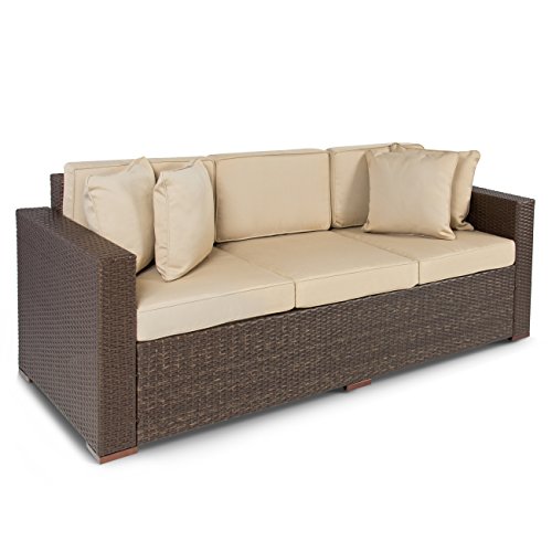 Best Choice Products® Outdoor Wicker Patio Furniture Sofa 3 Seater Luxury Comfort Brown Wicker Couch