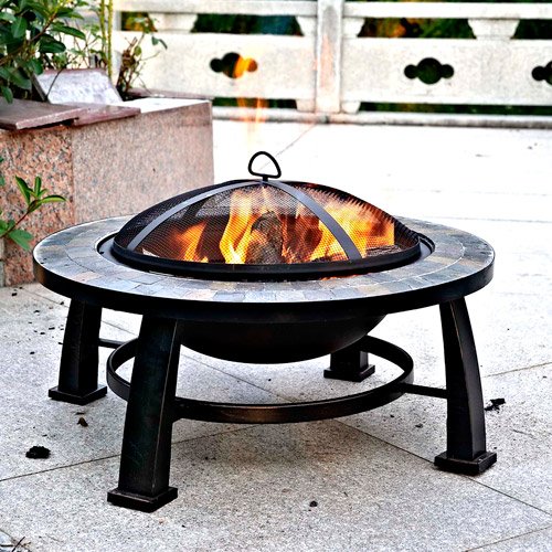 Fire Pit Sale Today! This Wood Burning Fire Pit Can Replace Gas Fire Pits Guarenteed. This 30″ Round Slate Fire Pit Design Is an Ideal Outdoor Backyard Patio Fire Pit Table. Fire Pit Accesories, Mesh Cover, Wood Grate and Poker Are Included.