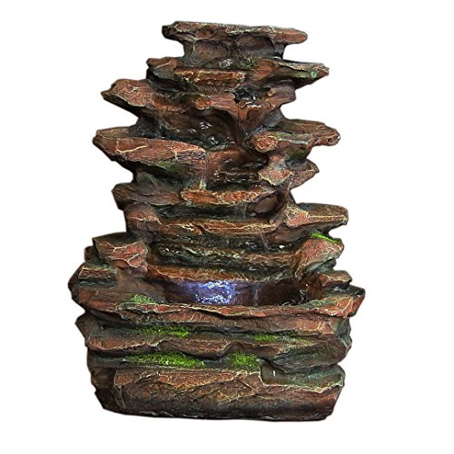 Sunnydaze Soothing Rock Falls Tabletop Fountain with LED Lights, 15 Inch Tall