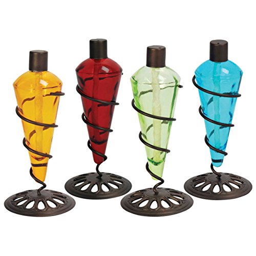 4 Pack 11 in Assorted Color Table Top Torch – Burning Citronella or Lamp Oil Product SKU: GD10079