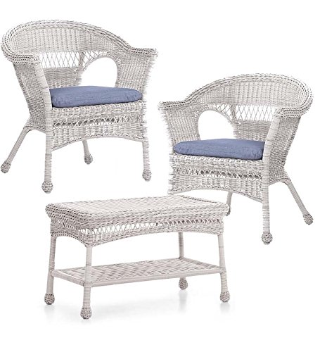 Easy Care Resin Wicker Chairs And Coffee Table Set, in White