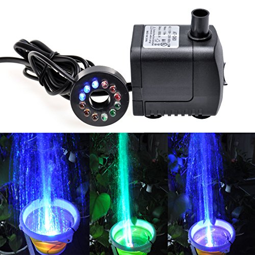 GBGS 15W 800L/h 12 Color LED Light Submersible Fountain Fish Aquarium Water Pump