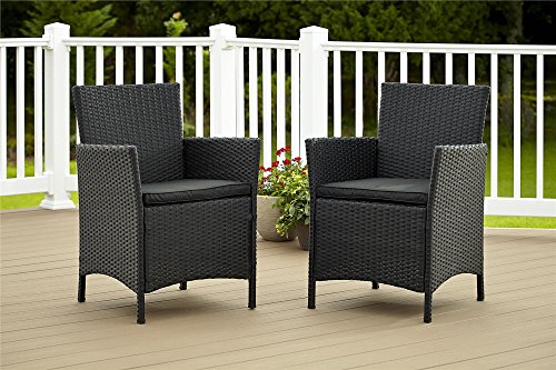 Cosco Dorel Industries Outdoor Jamaica Resin Wicker Dining Chair, Charcoal with Cushions, Set of 2