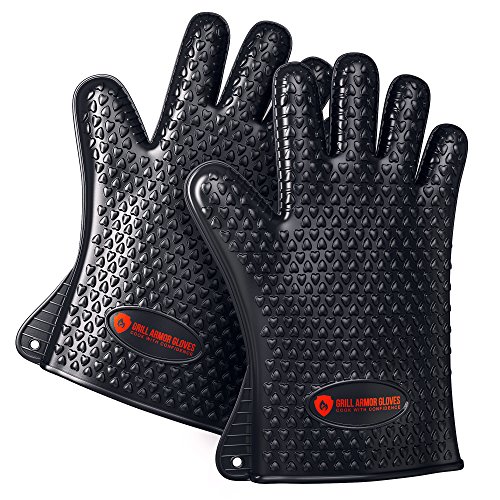 #1 Best BBQ Grilling Gloves – 100% Waterproof Heat Resistant Silicone Gloves Set – Perfect As Cooking Gloves, Oven Mitts Or Potholders – Super Flexible And Grippy Five Fingered Design – Use For Baking, Microwave, Smoking, Dutch Oven, Camping And Much More – 2 Sizes Available