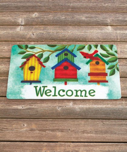 Colorful Birdhouse Springtime Theme Welcome Door Mat Rug Vibrant Spring Front Doormat Decor