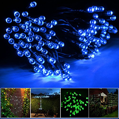 Lychee® colour Solar Christmas String 55ft Solar Fairy String Lights for Outdoor Room Home Garden Christmas Party Decoration Waterproof (Blue, 17m 100Leds)